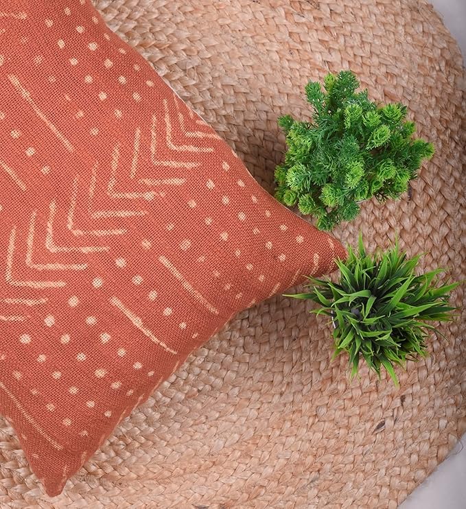 Trade Star Decorative Handwoven Sofa Pillow Case Handloomed Cushion Case 100% Cotton Throw Pillow Cover for Living Room Indian Spring Pillow Cover Fall Decor Case (Rust Snow 12X18 INCHES)