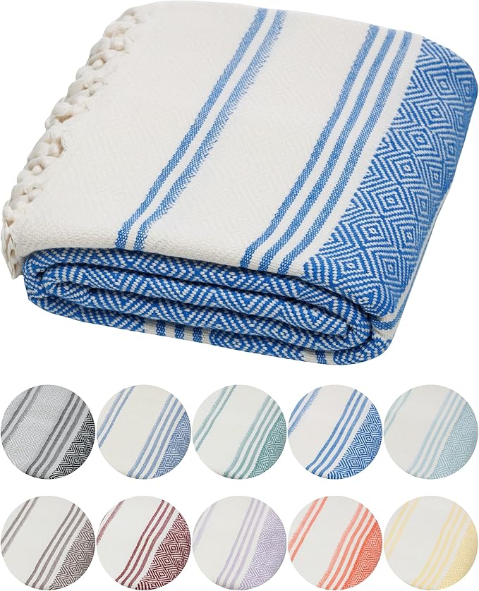 DEMMEX Organic Diamond Turkish Bath & Beach Towel | 100% Oeko-TEX Certified Cotton, Ultra-Soft, Quick-Dry, Lightweight, Compact & Oversized Luxury Peshtemal Towel, Prewashed, 71"x36", Royal Blue