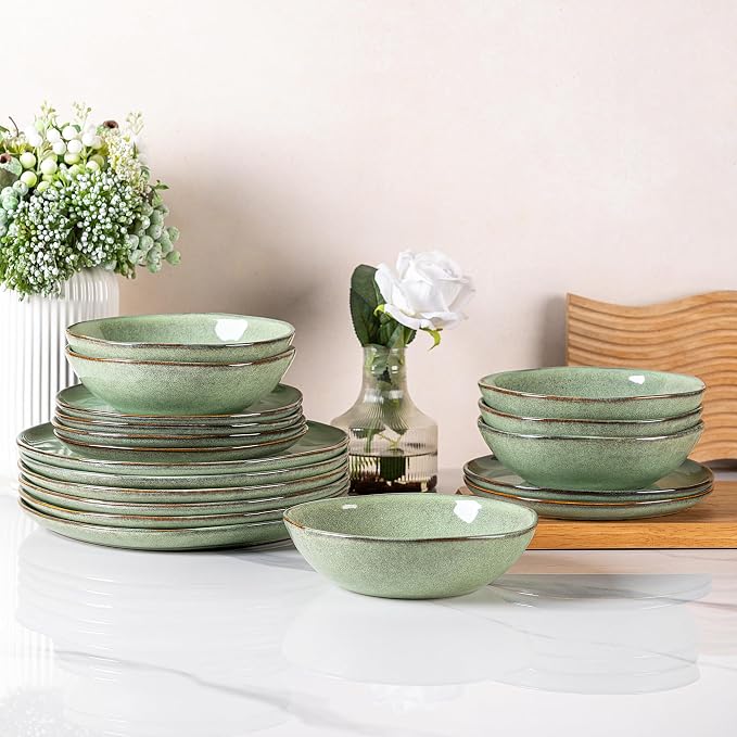 AmorArc Ceramic Dinnerware Sets,Handmade Reactive Glaze Stoneware Plates and Bowls Sets,Highly Scratch Resistant | Dishwasher & Microwave Safe Dishes Set,Service for 4 (12pc)
