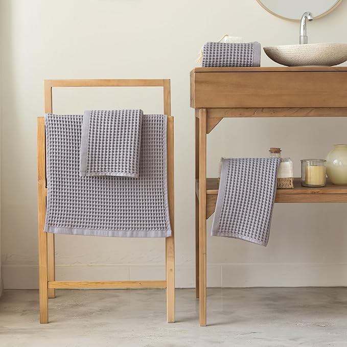 Premium Waffle Hand Towels Pack of 4 Extra Large 20x35 inch - 100% Turkish Cotton, Waffle Weave, Quick Dry, Lint Free, Super Absorbent, Thin Hand Bath Towel (Gray, Set of 4 Hand Towels)