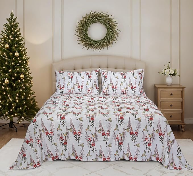 RUVANTI Flannel Sheets Twin Size - 100% Cotton Double Brushed Twin Sheets Set, Deep Pockets 16 Inches, All Seasons Breathable & Extra Soft Bed Sheets, Warm & Cozy, 3 Piece, Garden Song