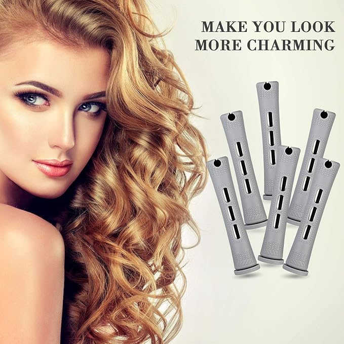 48 Pieces Hair Perm Rods Short Cold Wave Rods Plastic Perming Irons Hair Curling Rollers Curlers with Steel Pintail Comb Rat Tail Comb for Hairdressing Styling Supplies(0.59 Inch,Gray)