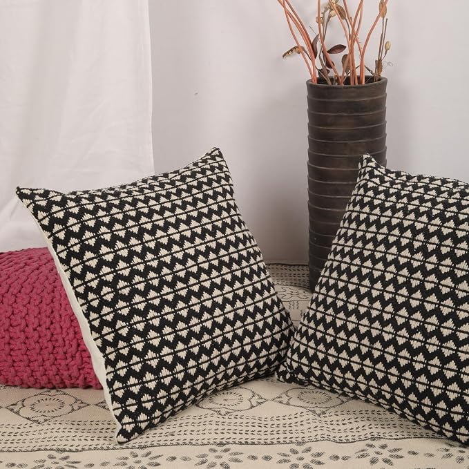 Trade Star Set of 2 Handloomed Pillow Covers Throw Pillow Case Decorative Cushion Covers Cotton Premium Quality Pillow Shams Farmhouse Decor 18x18 Inches
