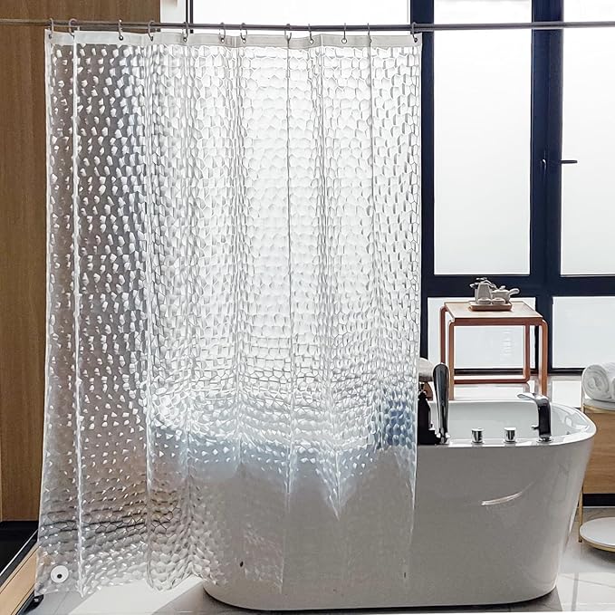 EVA Clear Shower Curtain, Water-Repellent Shower Curtain Liner with 3 Magnets for Bathroom, 36x72 Inches, Water Cube
