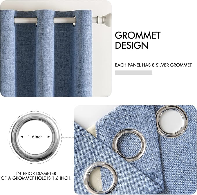 MIULEE Linen Blackout Curtains and Drapes 100% Room Darkening Thermal Insulated Grommet Window Panels with Coating 2 PCs W 42 x L 63 inches Stone Blue