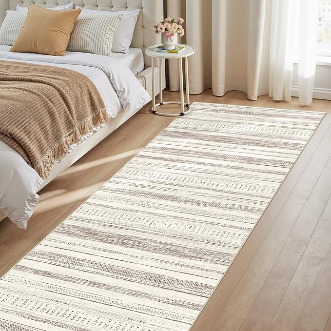 Tortania Area Rug 2x6 Runner Rugs - Washable Soft Neutral Boho Moroccan Farmhouse Rug Indoor Floor Carpet for Living Room Bedroom Kitchen Entryway Under Dining Table Home Office Decor - Beige