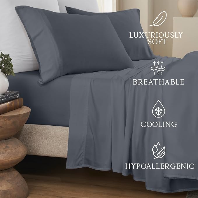KARISSA MAE Pure Viscose from Bamboo Queen Size Pillowcase Set | 100% FSC Certified | Luxuriously Soft | Cooling | [Charcoal Grey]