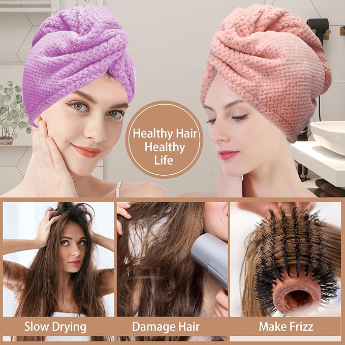 CZZXI 3 PCS Microfiber Hair Towel, Hair Wraps for Women Wet Hair, Fast Drying Hair Turban, Anti Frizz Head Towels Wrap for Curly Hair (Purple, Pink, Blue) | Fast Drying Hair Turban, Anti Frizz Head Towels Wrap for Curly Hair (Purple, Pink, Blue)