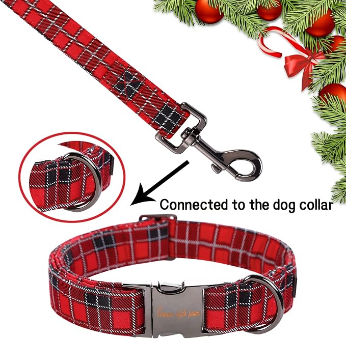 Unique style paws Christmas Dog Leash Matching Black Red Plaid Themed Collar for Dogs and Cats-XS
