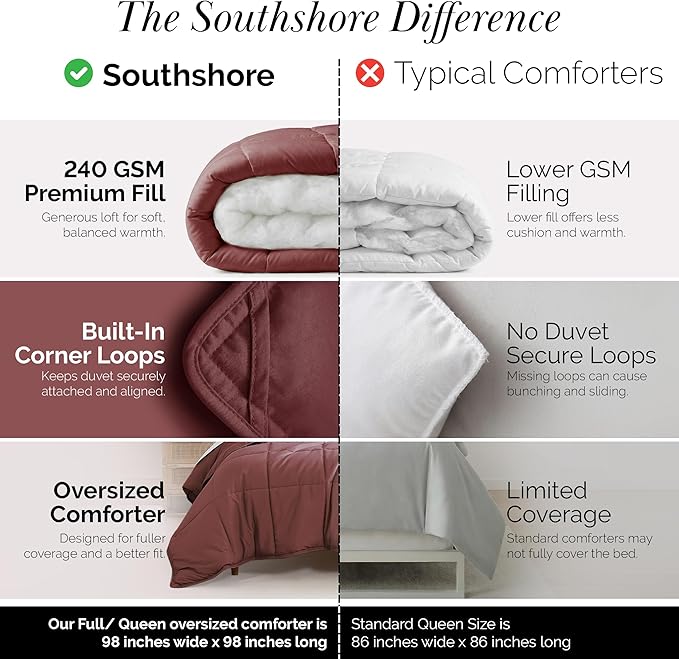 Southshore Fine Living, Inc. Queen Comforter, Full Size Comforters, Fluffy Down Alternative Marsala Bedding Comforter, Queen Size/Full, Pet Hair Resistant Bedding, Wrinkle-Free, Marsala