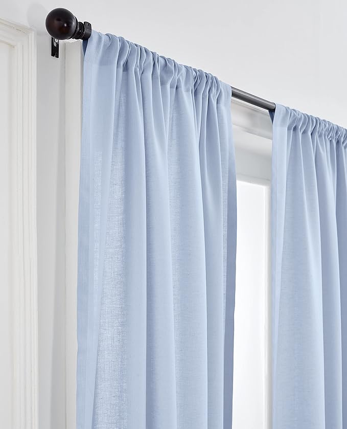 Solino Home Sky Blue Linen Curtain 120 Inches Long, Light Filtering Rod Pocket Curtain 52 x 120 Inch, 100% Pure Linen European Flax Window Treatment for Living Room, Bedroom - 1 Panel