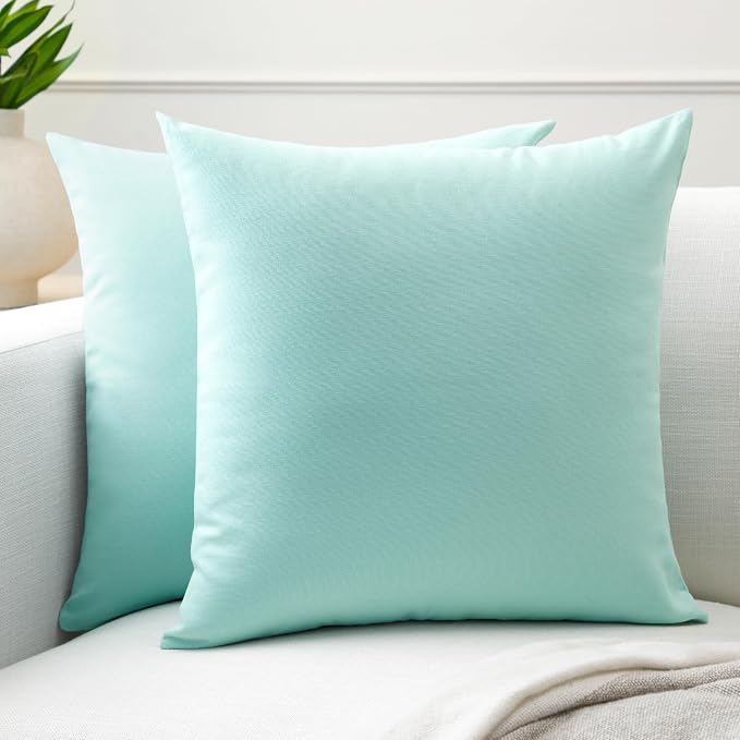 Encasa XO Throw Pillow Covers 16x16 in Set of 2 Egg Blue | No Inserts | Cotton Pillow Covers for Living Room, Bed, Sofa, Couch | Decorative Cushion Covers with Improved Zipper
