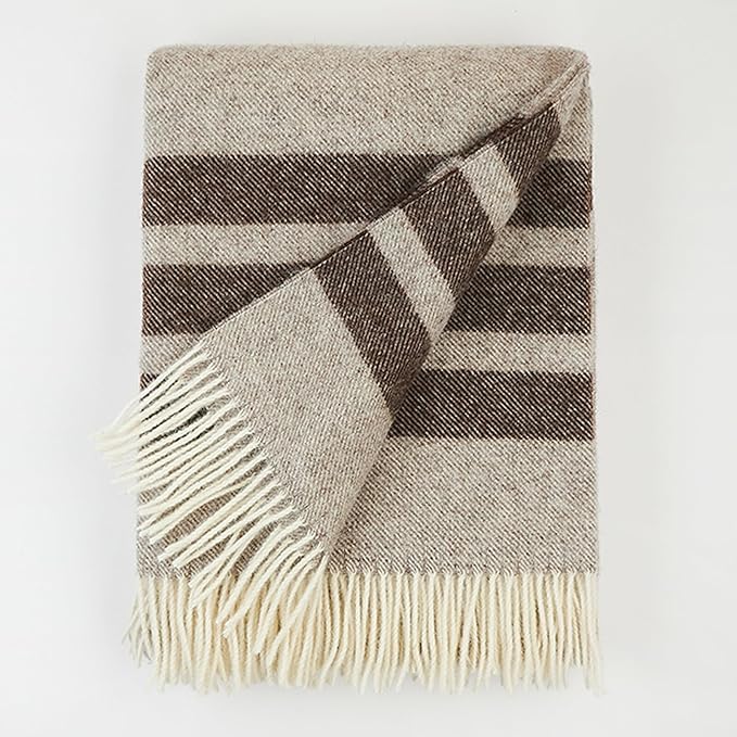 | Wool Blanket/Throw | 100% New Zealand Wool | Perfect for Home and Outdoors | Virgin Wool Blanket with Fringes 55"x79"(140 x 200 cm) (Latte Grey)