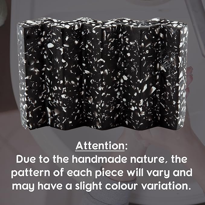 Tapeera Zig Zag Terrazzo Stone Soap Dish for Bathroom Sink - Concrete Soap Saver for Bar Soap Holder for Shower - Sponge Holder - Self Draining Soap Dish Holder - Kitchen Soap Tray (Black)