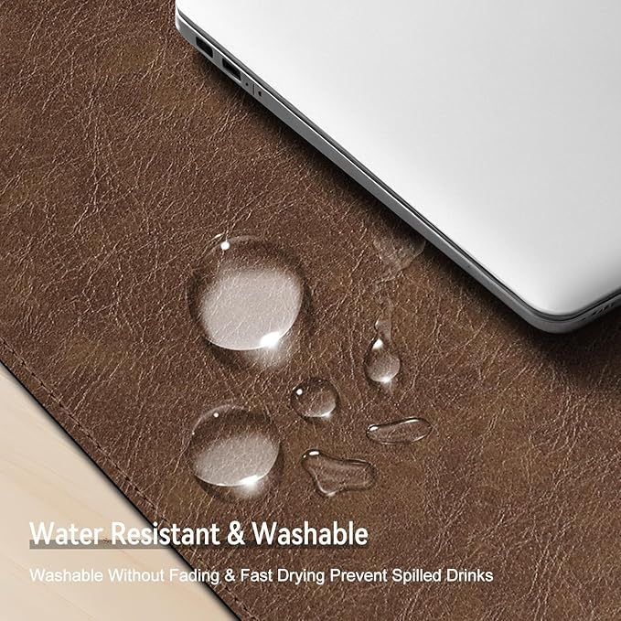 Imitation Crazy Horse Leather Desk Mat - Waterproof Desk Pad - Ideal for Large Mouse Pad and Desk Mats on Top of Desks (Brown+Brown, 33"*13")