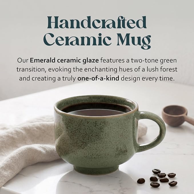 NOVA CERAMICS Ceramic Coffee Mug - 16 oz Coffee Cups with Handle - Large Mug, Coffee Cup & Tea Cup - Microwave & Dishwasher Safe - Gifts For Women Men Him Her - 16oz - Emerald