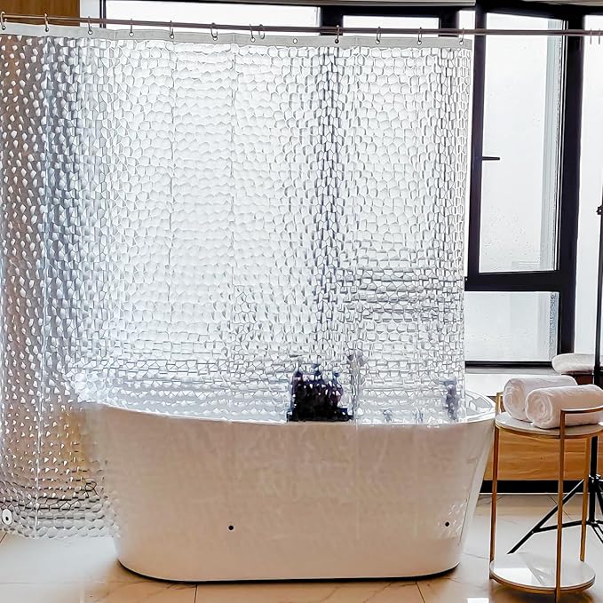 EVA Clear Shower Curtain, Water-Repellent Shower Curtain Liner with 3 Magnets for Bathroom, 72x78 Inches, Water Cube
