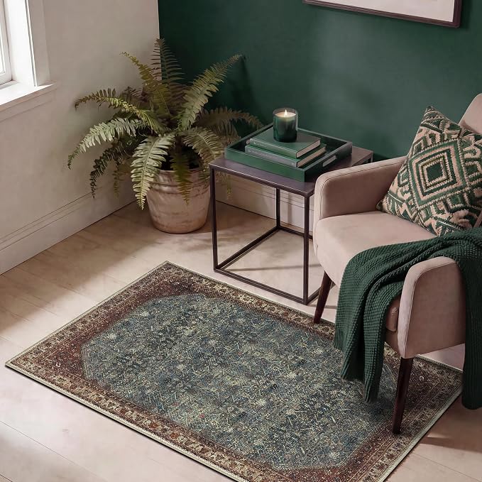 Keen Home Design 2x3 Rug - Machine Washable Entry Rug with Non-Slip Backing, Ideal for Enteryway, Kitchen, Bathroom, Laundry Room - Vintage, Easy Clean, Durable, Low Pile Rug - (2' x 3')