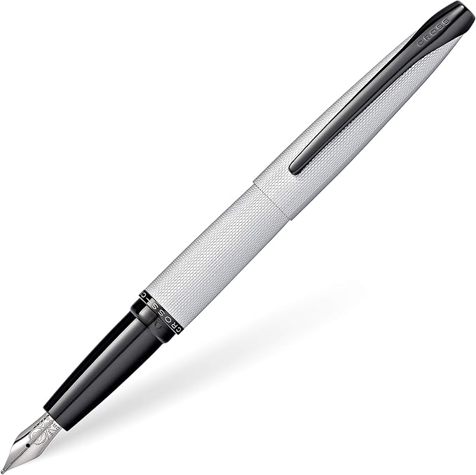 Cross ATX Brushed Chrome Fine Nib Fountain Pen - Refillable Pen for Smooth Writing - Black Ink - Comfortable Grip - Long-Lasting - Professional Office Supplies - Gift Box Included