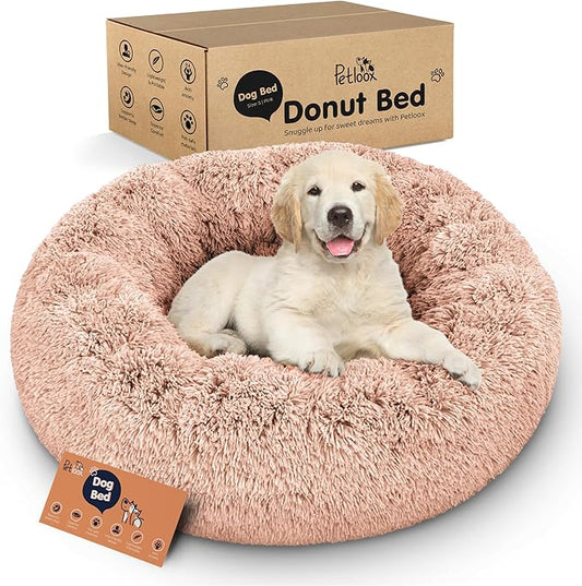 Petloox Donut Dog Bed - Premium Comfort for Anxiety Relief - Fluffy & Calming Design with Ultra-Plush Support | Cozy Round Dog Bed with Super Soft Circle Style (Pink, Small)