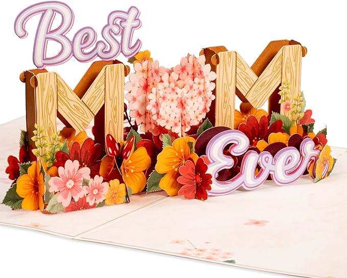 Paper Love Frndly 3D Mothers Day Pop Up Card, Best Mom Ever, For Mother, Wife, Anyone - 100% Recycled and Eco-Friendly - 8" x 6" Cover - Includes Envelope and Note Tag