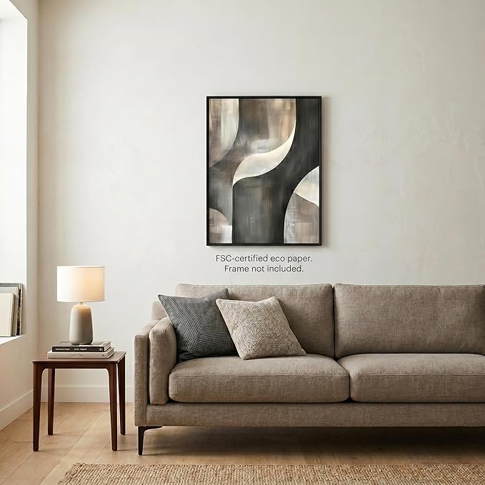 Moonow7 Flowing Harmony Wall Art Poster, Neutral Abstract Print, Modern Decor for Bedroom, Living Room, Office, Unframed Size 50x70 cm / 20x28″