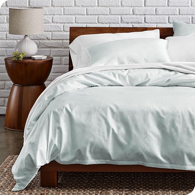 Bare Home 100% Organic Cotton Extra Long Duvet Cover Set - Crisp Percale Weave - Lightweight & Breathable - Cooling Duvet Cover Set (Twin/Twin XL, Winter Blue)