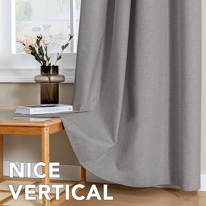 H.VERSAILTEX Linen Curtains 100% Blackout Curtains for Bedroom 120 inch Long Full Light Blocking Nature Linen Blended Window Curtains for Living Room Nickel Grommet (2 Panels, Heathered Dove)