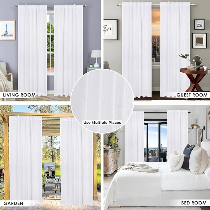 Bedding Craft White Cotton Tab Top Curtain Panels for Bathroom Window, 50x84 inch – Modern Farmhouse Style, Light Filtering, Machine Washable – Ideal for Thanksgiving, Christmas & Everyday Decor