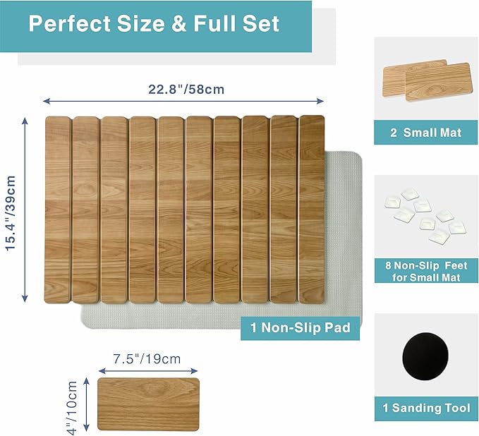 Stone Dish Drying Mat Set for Kitchen Counter, Diatomaceous Earth Quick Drying Mat (1*Large 23"×15.5" & 2*Small 7.5"×4") | Absorbent Kitchen Counter Mat for Dishes, Cups & Utensils (Wood Grain)