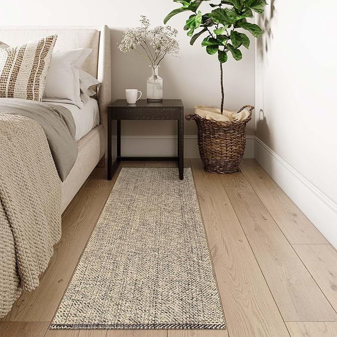 LEEVAN Washable Runner Rug 2'x6', Natural Woven Hallway Runner Rug Reversible Bathroom Runners Rugs, Cotton Low Profile Entryway Rugs, Farmhouse Bedroom Modern Kitchen Runenrs Carpet