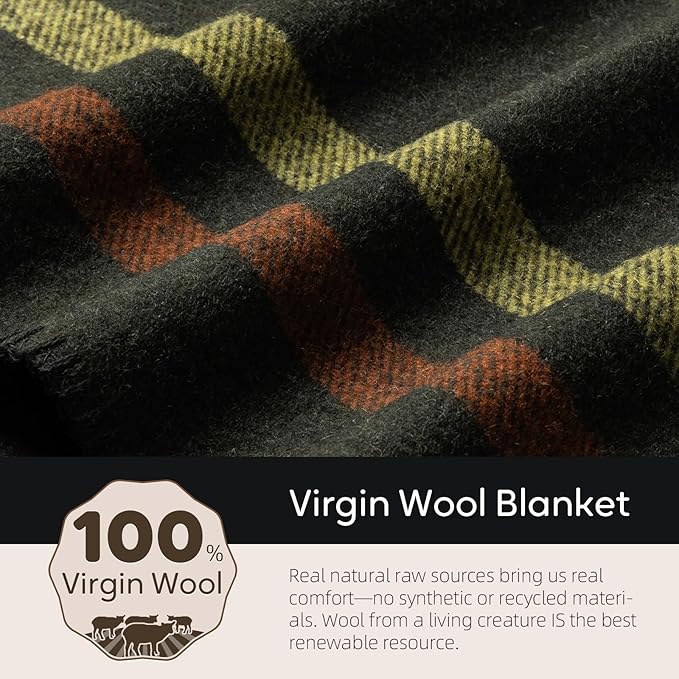 Molithe 100% Wool Blanket, 62" x 86", Warm, Thick, Washable, Military | Great for Camping, Outdoors, Sporting Events, Survival Kits Chic Verde