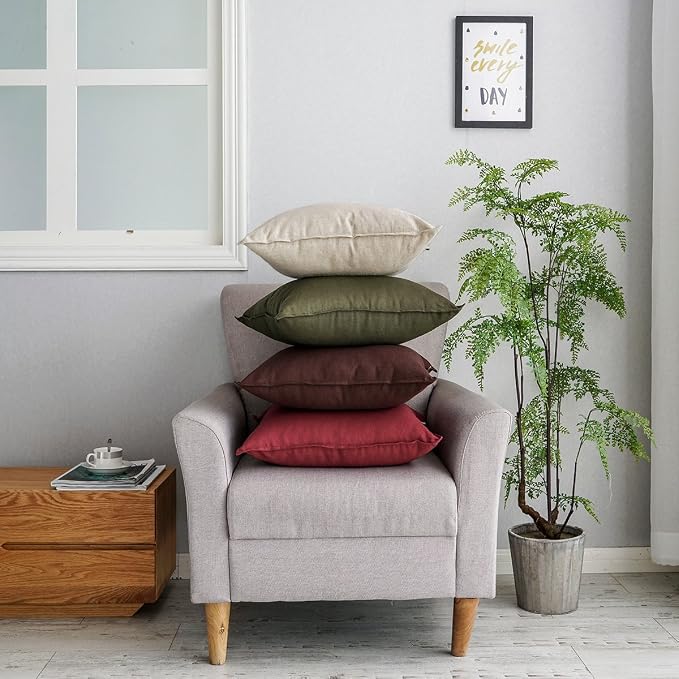 Jeanerlor Set of 2 Decorative 26"x26" Cotton Linen Chair Throw Pillow Case Green for Sofa Durable Classy, Comfortable Cushion Cover for Coffee Shop/Bar (65 x 65cm) Olive Green