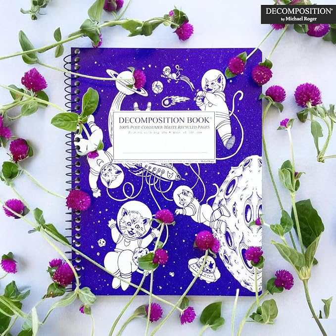 Decomposition Kittens in Space College Ruled Spiral Notebook - 9.75 x 7.5 Journal with 160 Lined Pages - 100% Recycled Paper - Cute Notebooks for School Supplies, Home & Office - Made in USA