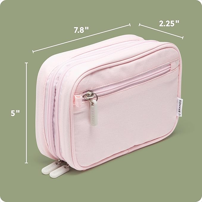 U Brands Canvas Tech Organizer Pouch 9 Compartments, 7.8 x 5 Inch Cable Organizer Bag for Travel, Cord Organizer for Cables, Earbuds, Flash Drives and Accessories – Petal