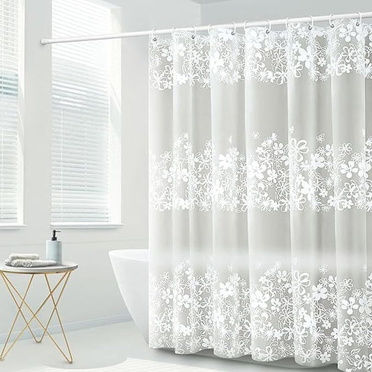 Plastic Shower Curtain Liner, Premium PEVA 6G White Vine Flower Shower Curtain, Shower Curtains for Bathroom with 3 Magnetic Weights and Rustproof Grommets (White Vine Flower, 72x72 in)