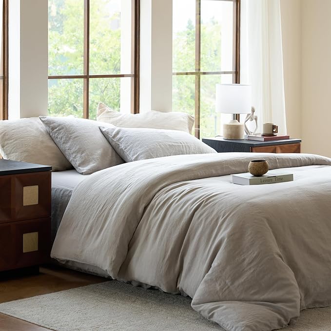 SIJO Premium Stone Washed Organic French Linen Duvet Cover, GOTS Certified Organic, Small Batch Sourced from Normandy, Best Cooling Linen Sheet Award by Sleep Foundation (Dove, King/Cal King)
