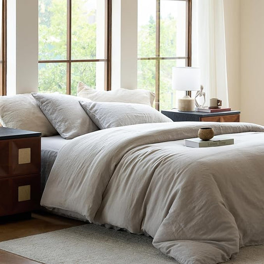 SIJO Premium Stone Washed Organic French Linen Duvet Cover, GOTS Certified Organic, Small Batch Sourced from Normandy, Best Cooling Linen Sheet Award by Sleep Foundation (Dove, Full/Queen)