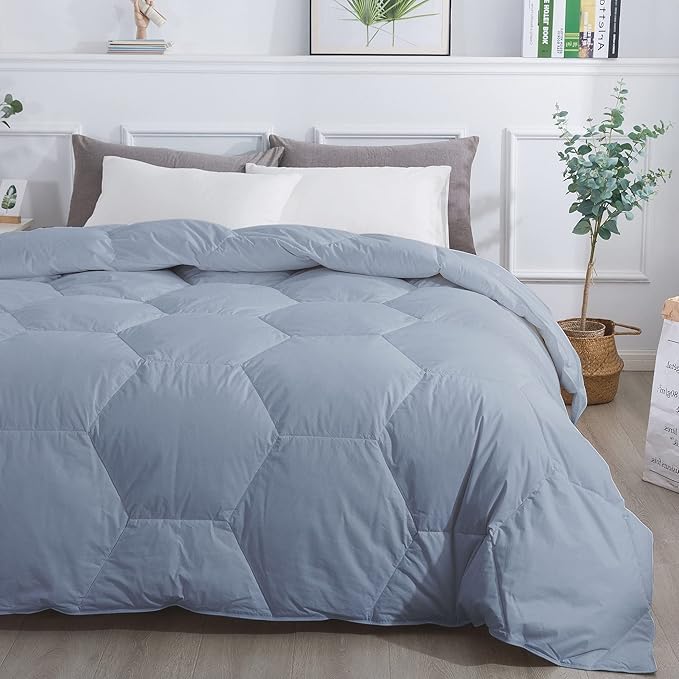 Feather and Loom Honeycomb Stitch Down Alternative All Season Comforter - Soft and Easy Care Microfiber Cover, Hypoallergenic High Loft Fiber Fill, Machine Washable - Color: Light Blue Size: King