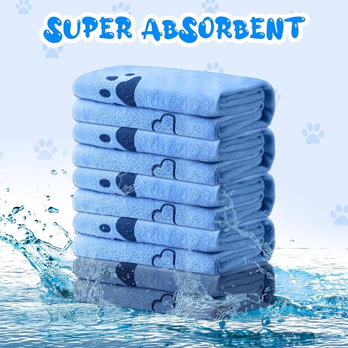 Tatuo 22 Pcs Dog Towels for Drying 20 x 40 Inch Pet Bath Towels Absorbent Microfiber Towel Quick Drying Puppy Bathing Supplies for Small Medium Large Dog Puppy Cat(Blue,Bone Pattern)
