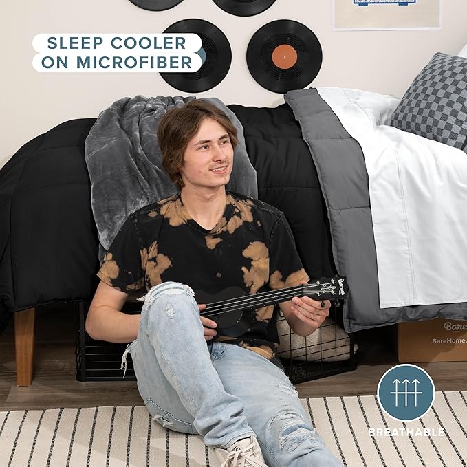 Bare Home Twin/Twin Extra Long Comforter - Reversible Colors - Goose Down Alternative - Ultra-Soft - Premium 1800 Series - All Season Warmth - Bedding Comforter (Twin/Twin XL, Black/Grey)