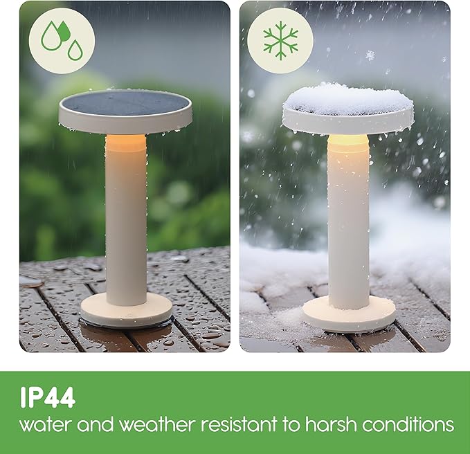 Round Solar Table Lamp – Portable LED Light with USB-C Charging & Solar Panel – Waterproof, Stepless Dimming for Outdoor/Indoor Use – Sand, 1 Pack