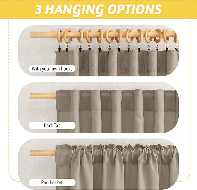 NICETOWN Taupe Linen Curtains 84 inches Long, Rod Pocket & Back Tab Privacy Added Thick Flax Not See Through with Light Filtering Retro Window Drapes for Bedroom/Living Room, W55 x L84, 2 Panels