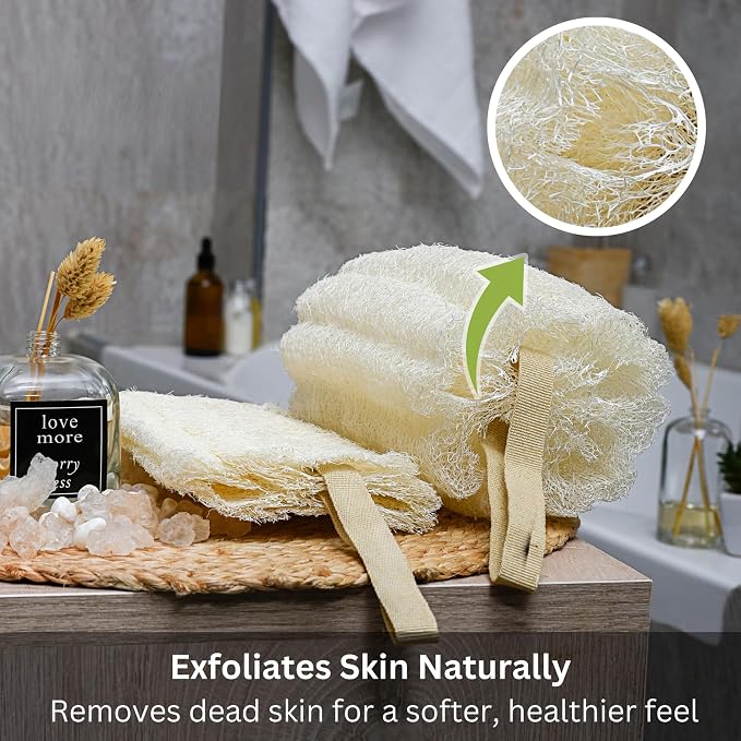 2 Natural Egyptian Loofahs Exfoliating Scrubber for Shower, Natural Loofah Sponge Body Scrubber, Deep Clean & Invigorate Your Skin, for Men and Women