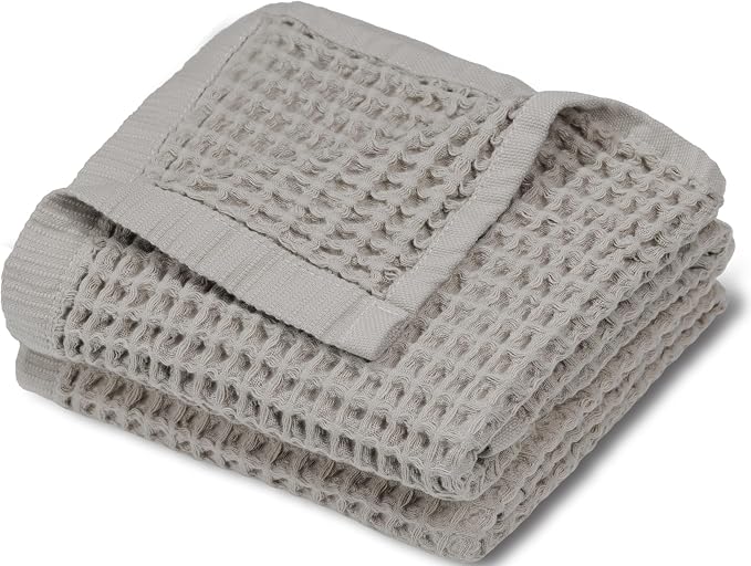 DEMMEX Organic Cotton Waffle Turkish Hand Towels for Bathroom & Kitchen, Large 20x30 in, 100% Oeko-TEX Certified Ultra Soft Turkish Cotton, Lightweight Quick Dry Waffle Weave, Set 2 (Beige/Light Tan)