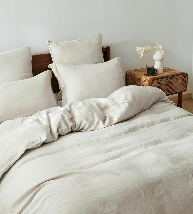 100% French Linen Pillow Shams Basic Style - Pack of 2 - Washed Solid Color Natural Flax Soft Breathable - Linen, 20'' x 36''