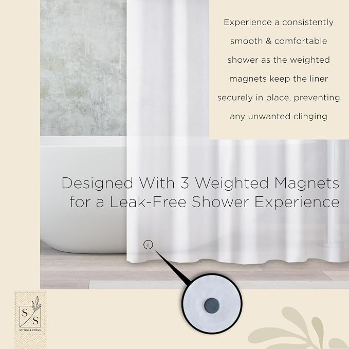 Stitch & Stone Shower Curtain Liner, Premium Heavyweight Durable Waterproof 8g PEVA for Bathroom with Weighted Magnets, Standard Size 72" x 72", Frosty 1 Pack