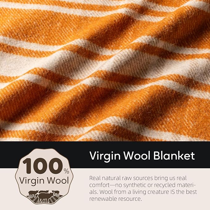 Molithe 100% Wool Blanket, 62" x 86", Warm, Thick, Washable, Military | Great for Camping, Outdoors, Sporting Events, Survival Kits ApricotOrange