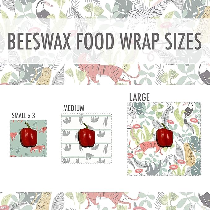 5 Pack Reusable Beeswax Organic Food Sandwich Wrapping Paper Covers Set 3S,1M,1L