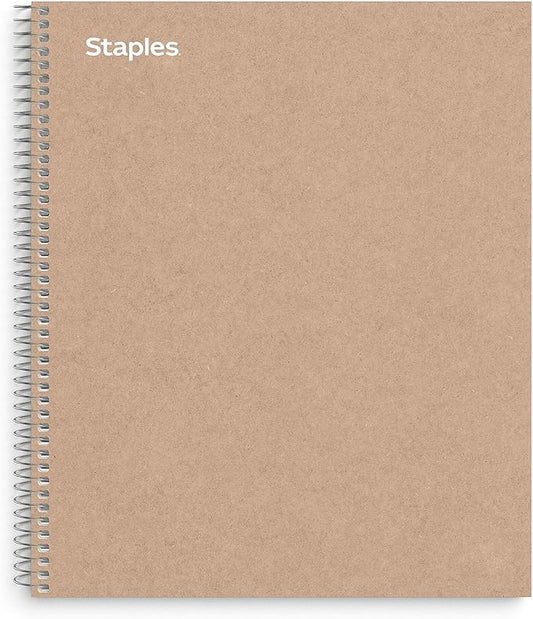 STAPLES Premium 5‑Subject Notebook, 8.5” x 11”, College Ruled, 200 Sheets, Brown Cover